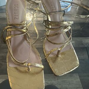 Schutz Gold Strappy Women's Sandals